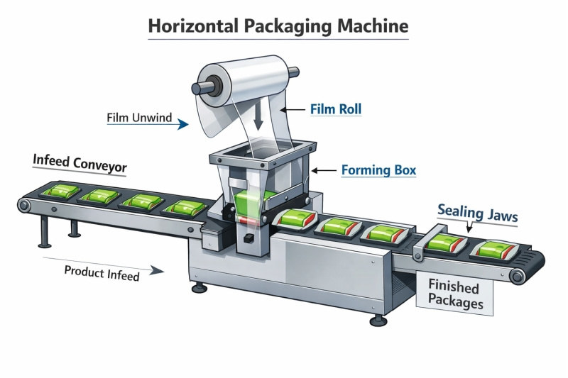 key components of a horizontal packaging machine