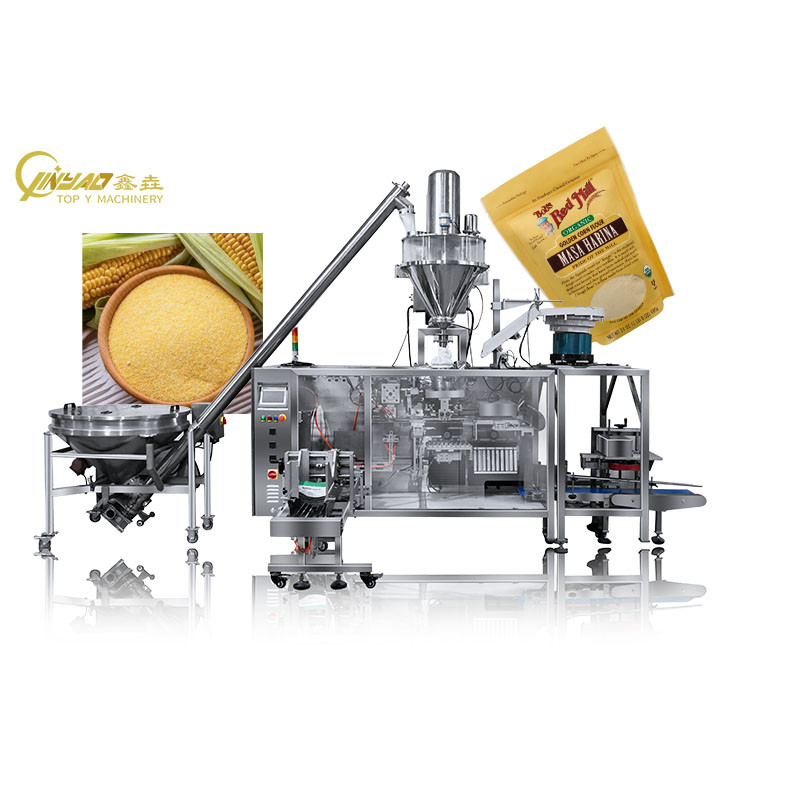 A modern powder packaging machine in a clean factory setting