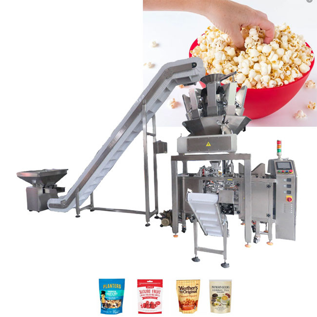 Popcorn Shelf Appeal with Stand-Up Pouches Vibrant 1kg popcorn stand-up pouches on a retail shelf