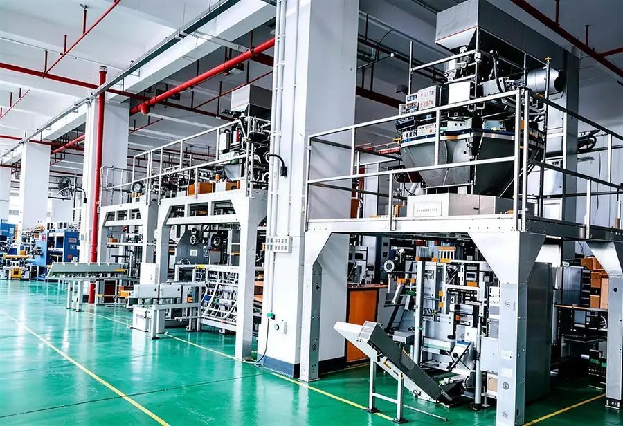 Food packaging machine assembly at the TOP Y Machinery workshop in Foshan
