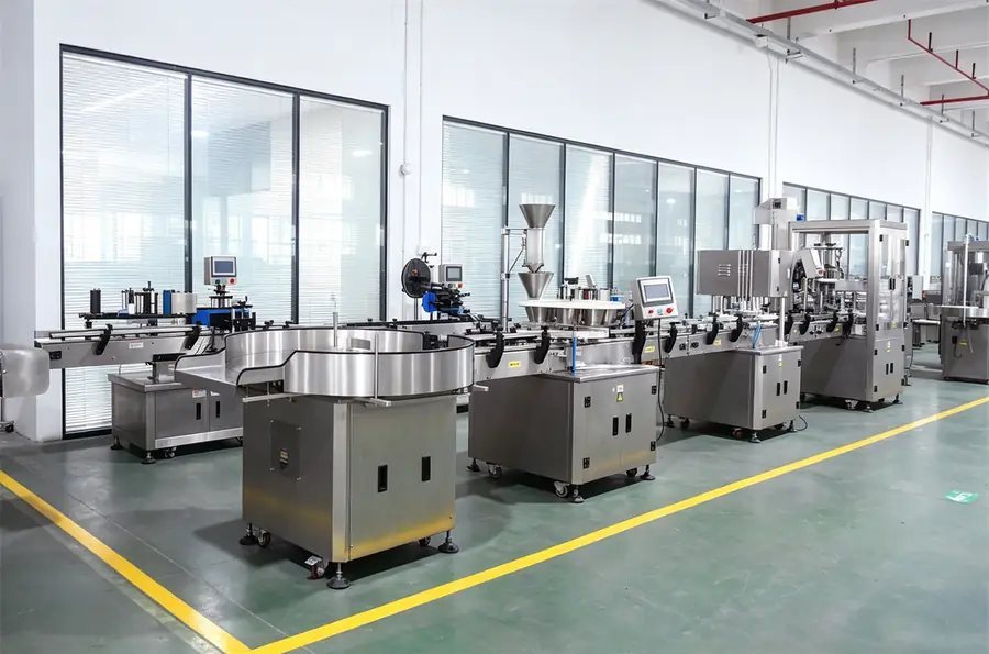 Packaging line during commissioning in a food factory