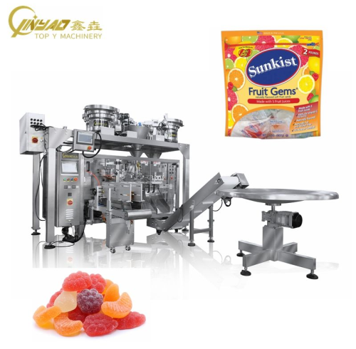 Automatic Standing Zipper Bag Pouch Gummy Candy Counting and Packing Sweet Coin Chocolate Packaging Machine