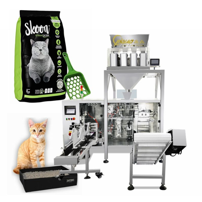 Automatic 5kg Bentonite Silica Cat Litter Gusset Bag Packing Machine Cat Sand Premade Pouch Packaging Machine