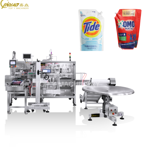 Liquid Laundry Detergent Corner Spout Stand up Pouch Packing Machine With Laser Printing Inkjet Printer