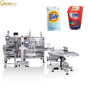 Liquid Laundry Detergent Corner Spout Stand up Pouch Packing Machine With Laser Printing Inkjet Printer