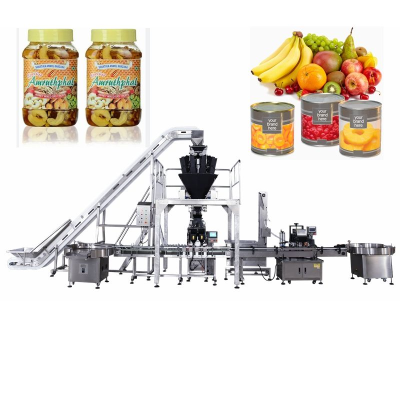 Automatic Canned Fruit Cherry Peach Pineapple Fruit Cocktail Can Filling and Packaging Machine
