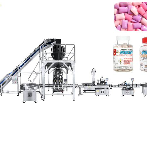 Granule Candy Bubble Gum Filling Line Bottle Jar With Multihead Weigher Automatic Filling Machine
