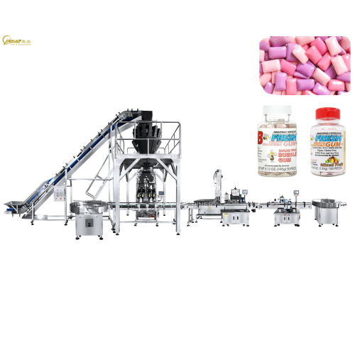 Granule Candy Bubble Gum Filling Line Bottle Jar With Multihead Weigher Automatic Filling Machine
