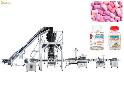 Granule Candy Bubble Gum Filling Line Bottle Jar With Multihead Weigher Automatic Filling Machine