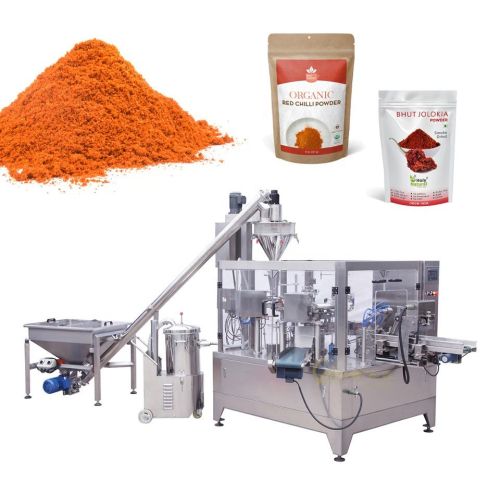 Flat Pouch Automatic Cassava Garri Spice Chilli Pepper Powder Flour Filling Rotary Packaging Machine