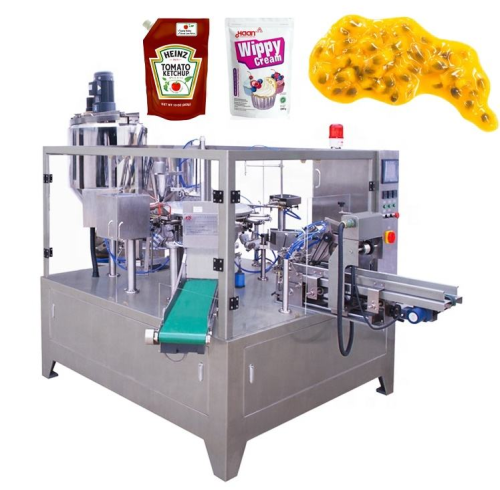 Irregular Shaped Pouch Fruit Pulp Seasoning Red Oil Whipped Cream heinz Paste Rotary Packing Machine