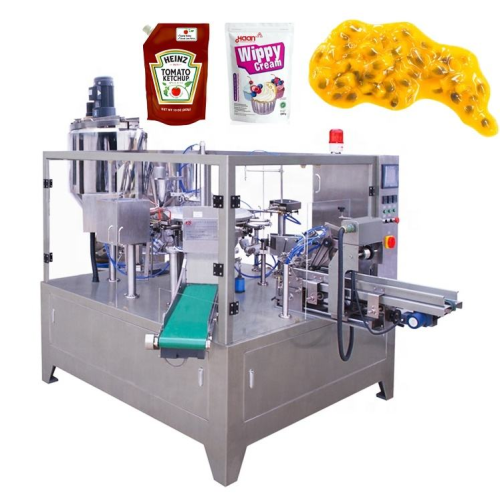 Irregular Shaped Pouch Fruit Pulp Seasoning Red Oil Whipped Cream heinz Paste Rotary Packing Machine