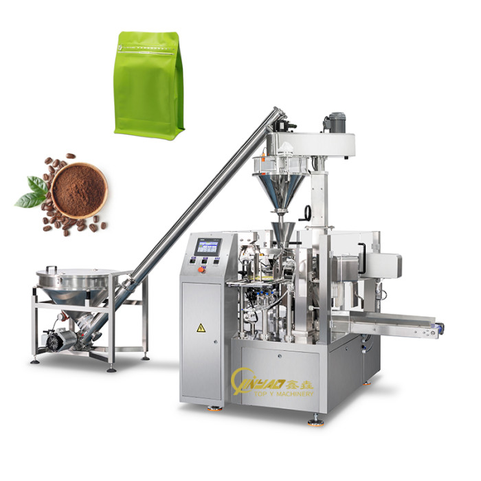 Automatic Cocoa Coffee Matcha Premade Gusset Bag Food Packaging Powder Rotary Packing Machine