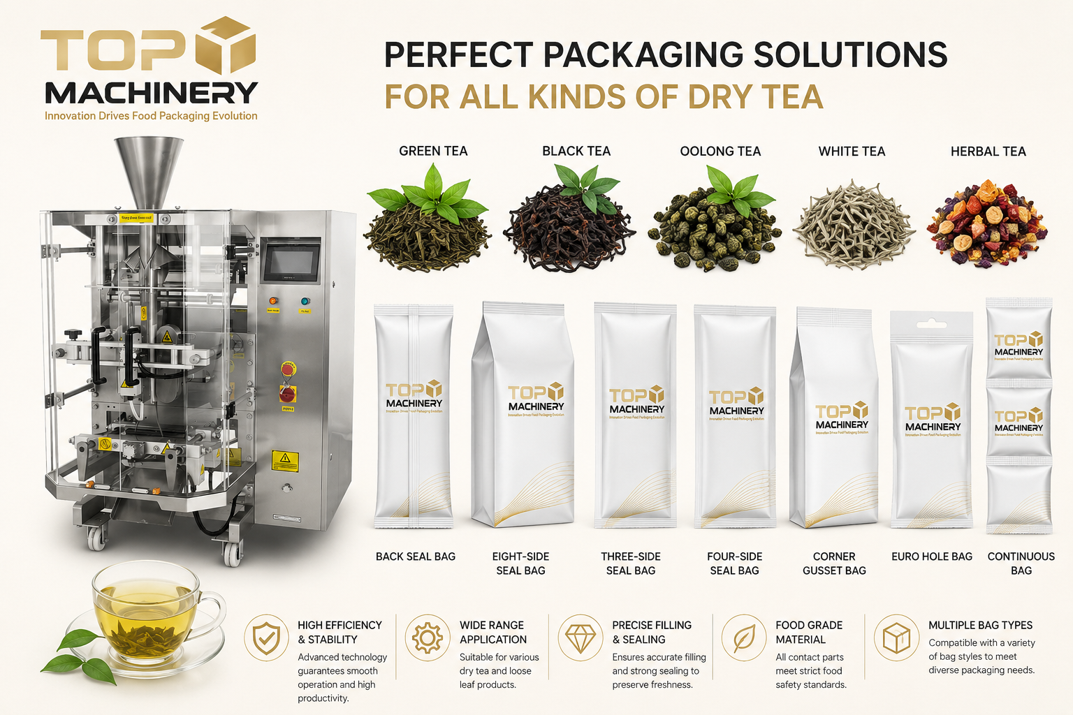 Máquina empacadora de hojas de té