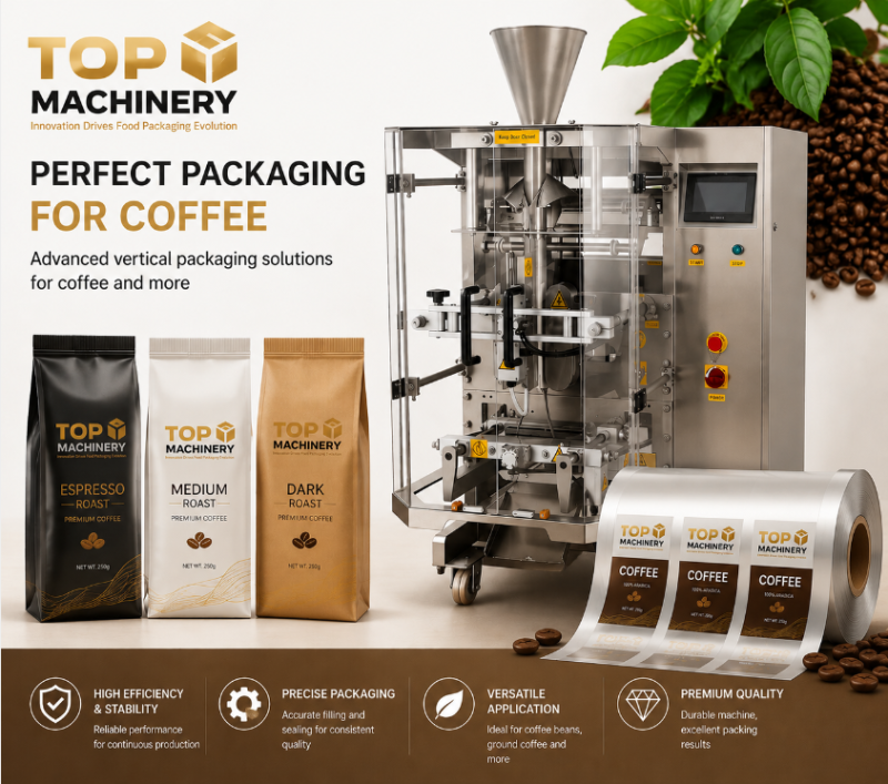 TOPY-VFFS rice and grain packing machine forming 1kg to 5kg roll film bags for retail packaging