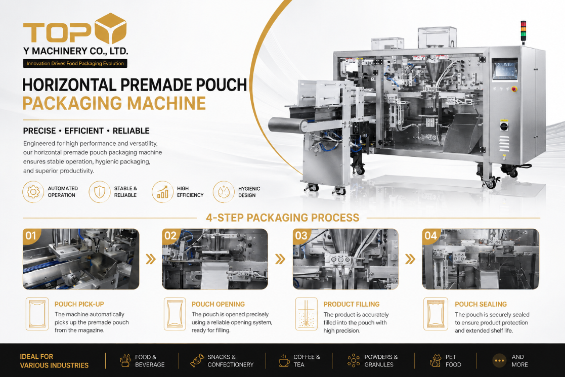 Premade Pouch Packing Machine in Action A modern premade pouch packing machine in a clean production environment