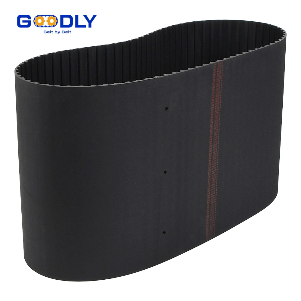 Double-sided timing belt for serpentine drive layouts in print and finishing equipment