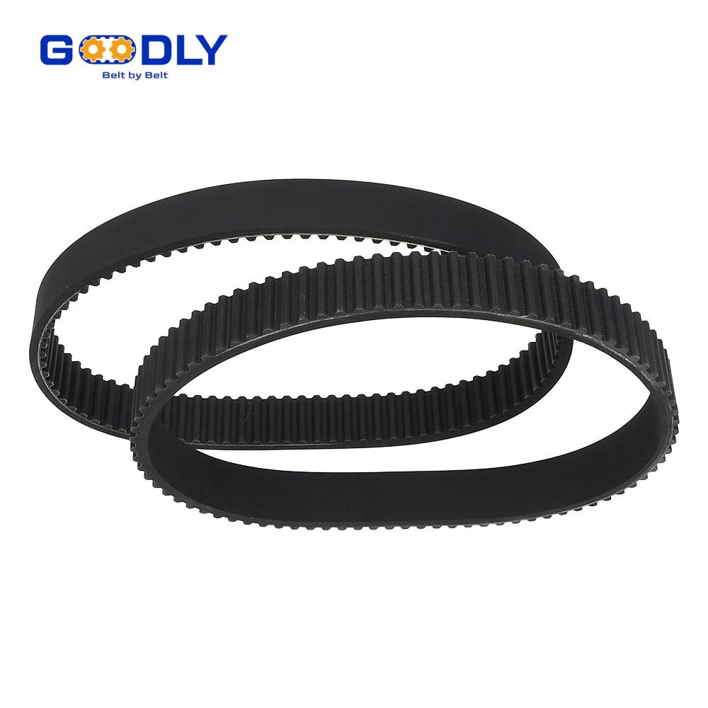 Rubber timing belt and matching pulley with meshed teeth