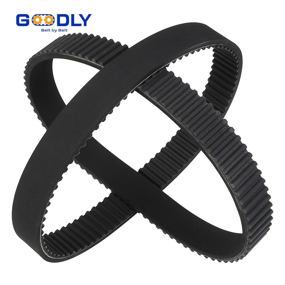 Close-up of rubber timing belt tooth geometry and backing
