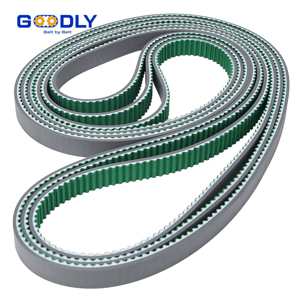 Precision moulded timing belt loops checked for pitch tolerance in the GOODLY workshop