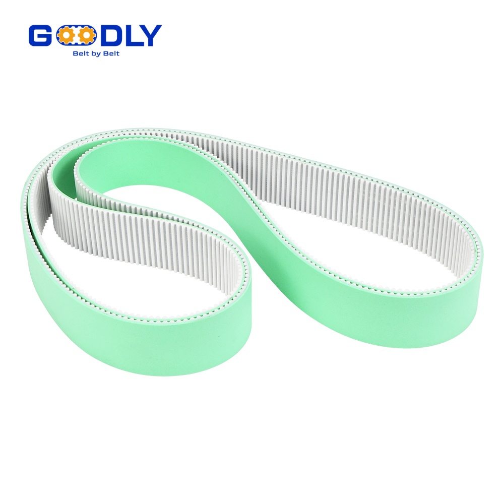 Pair of PU foam coated timing belt loops for delicate transfer duty