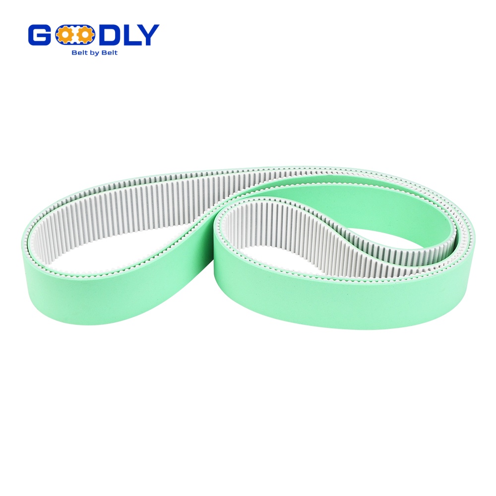 Green sponge-coated timing belt loop for egg and glass handling
