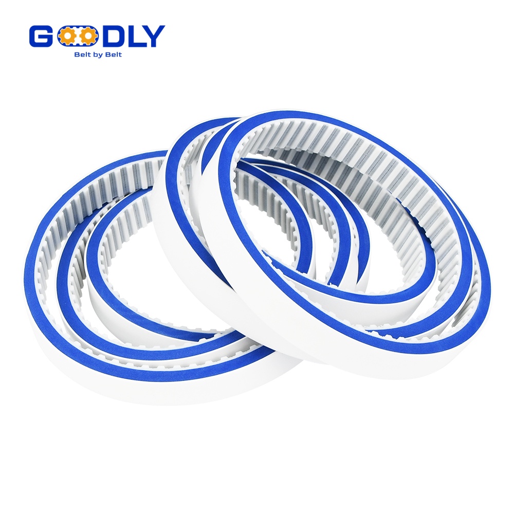 Foam-backed timing belt loop for gripping and pushing stations