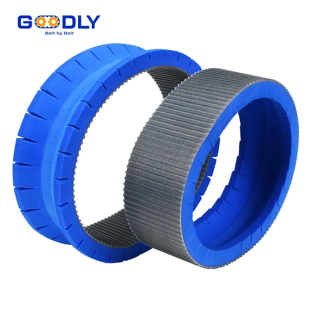 Rubber foam timing belt profile for soft handling