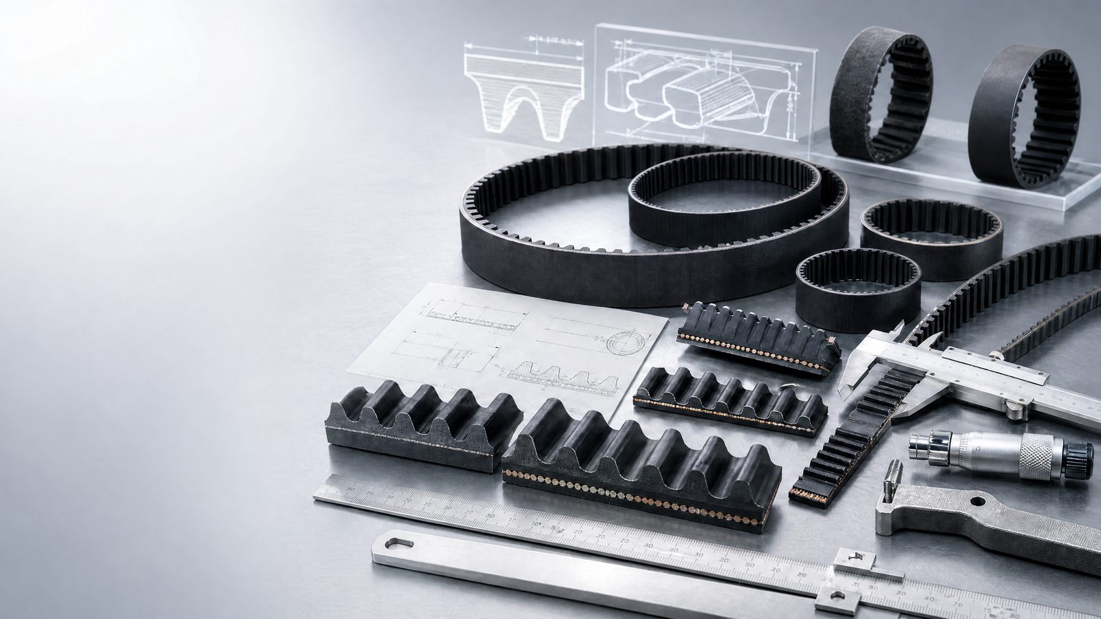 Rubber timing belt tooth profiles and sizes for industrial synchronous belts