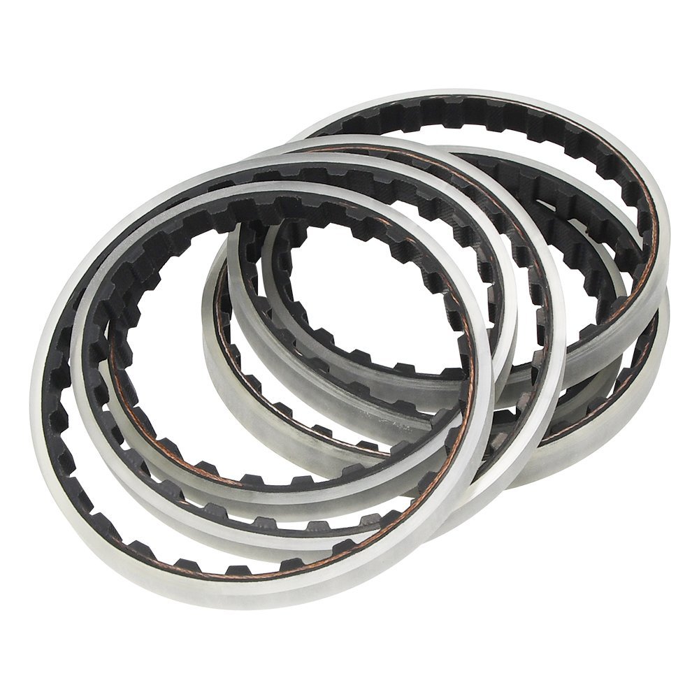 Timing belt routed with idlers inside a machine frame