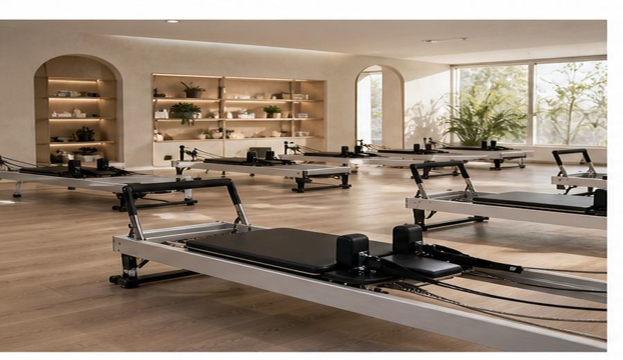 Commercial Pilates studio with aluminum reformer equipment