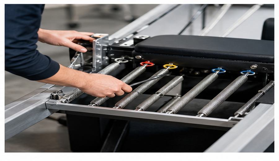 Spring resistance testing for commercial Pilates reformer