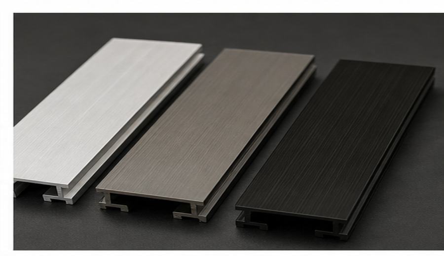 Anodized and brushed aluminum finish samples