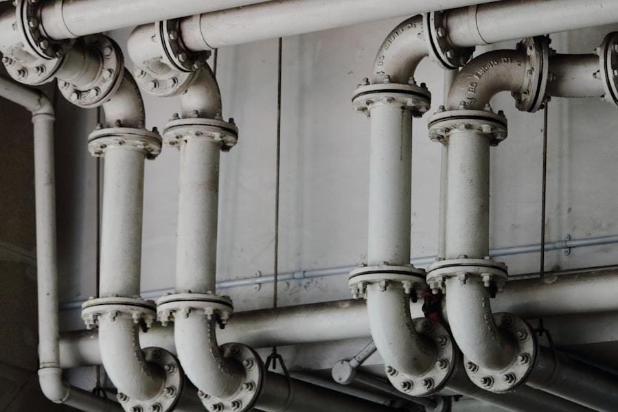 Metal pipes in an industrial pipe rack