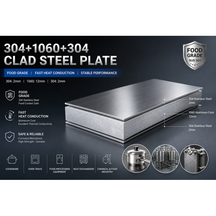 304 + 1060 + 304 Stainless-Aluminum-Stainless Clad Plate | MESCO