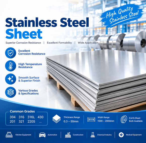 Stainless Steel Sheet (304 / 316L, 2B / BA / No.4 Finish, Mill Edge / Slit Edge)