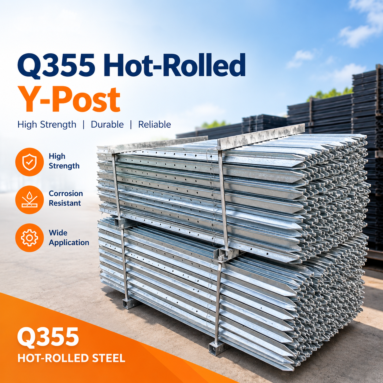 Hot-Rolled Q355 Steel Y-Post (Star Picket) Fence Post stacked bundles