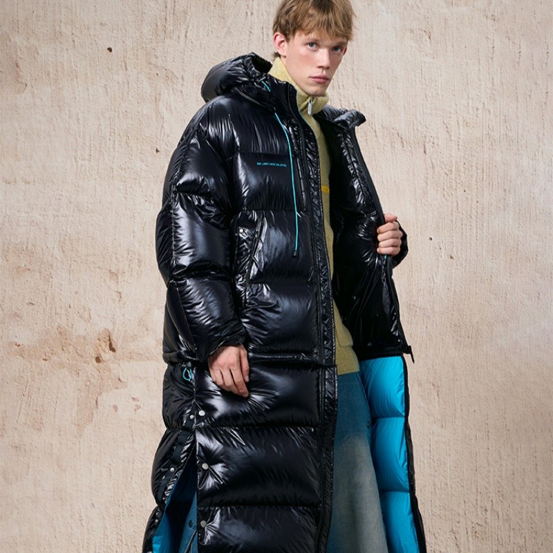 Custom men's long down jacket front view