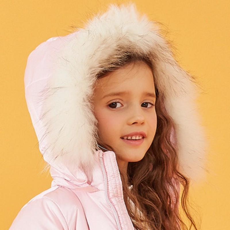 Customized girls' long plush collar down jacket