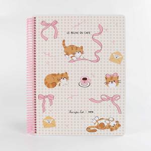 Custom Printed Cat Pattern Spiral Notebook Hardcover Cute Pink Coil Diary for Girls Stationery