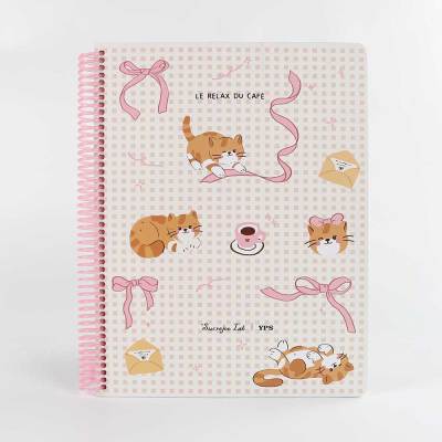 Custom Printed Cat Pattern Spiral Notebook Hardcover Cute Pink Coil Diary for Girls Stationery