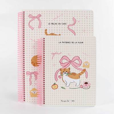 Custom Printed Cat Pattern Spiral Notebook Hardcover Cute Pink Coil Diary for Girls Stationery