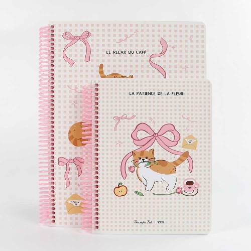 Custom Printed Cat Pattern Spiral Notebook Hardcover Cute Pink Coil Diary for Girls Stationery