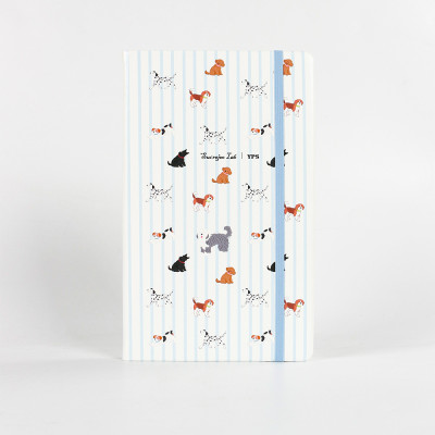 Blue Striped Puppy Hardcover Elastic Notebook | Supports Custom Text/Logo & Inner Page Format Customization