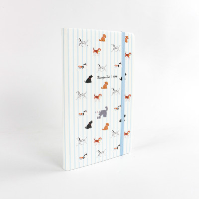 Blue Striped Puppy Hardcover Elastic Notebook | Supports Custom Text/Logo & Inner Page Format Customization