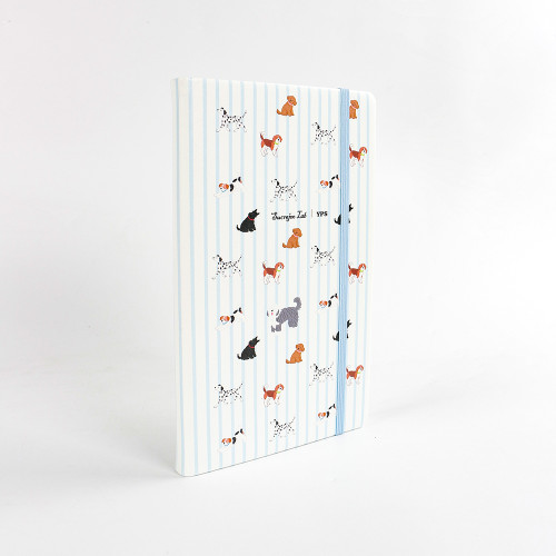 Blue Striped Puppy Hardcover Elastic Notebook | Supports Custom Text/Logo & Inner Page Format Customization