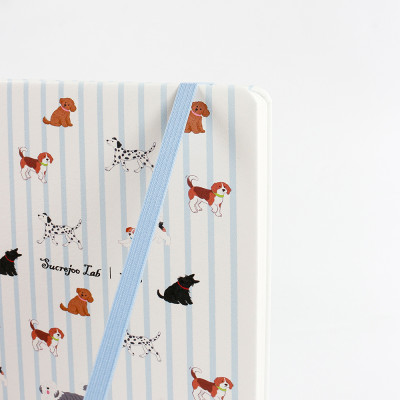 Blue Striped Puppy Hardcover Elastic Notebook | Supports Custom Text/Logo & Inner Page Format Customization