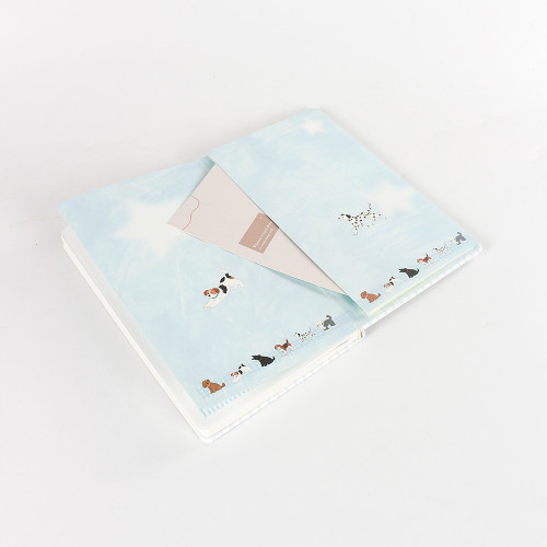 Blue Striped Puppy Hardcover Elastic Notebook | Supports Custom Text/Logo & Inner Page Format Customization