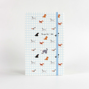 Customizable Light Blue Plaid Puppy Hardcover Elastic Notebook | Supports Custom Text/Logo & Free Inner Page Selection
