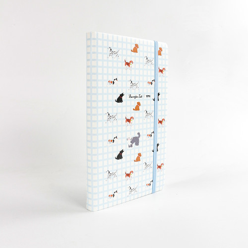 Customizable Light Blue Plaid Puppy Hardcover Elastic Notebook | Supports Custom Text/Logo & Free Inner Page Selection